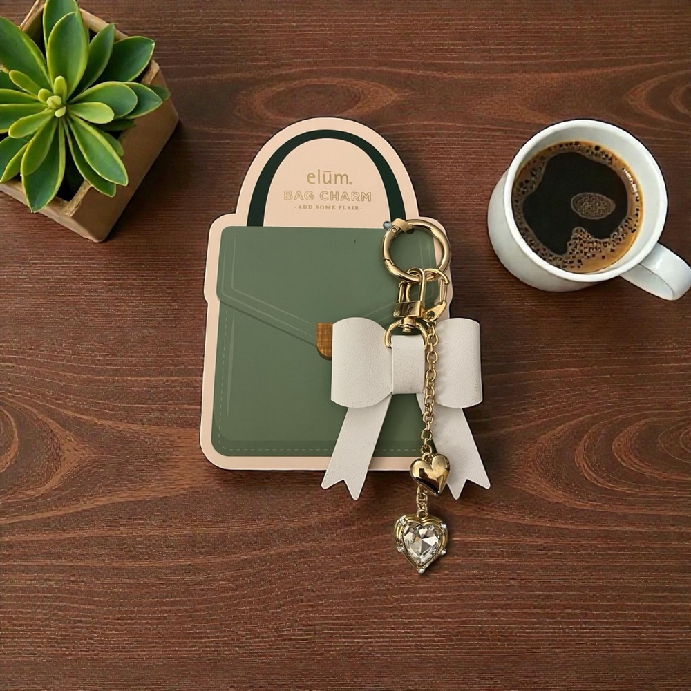 White Bow with Hearts bag charm / keychain